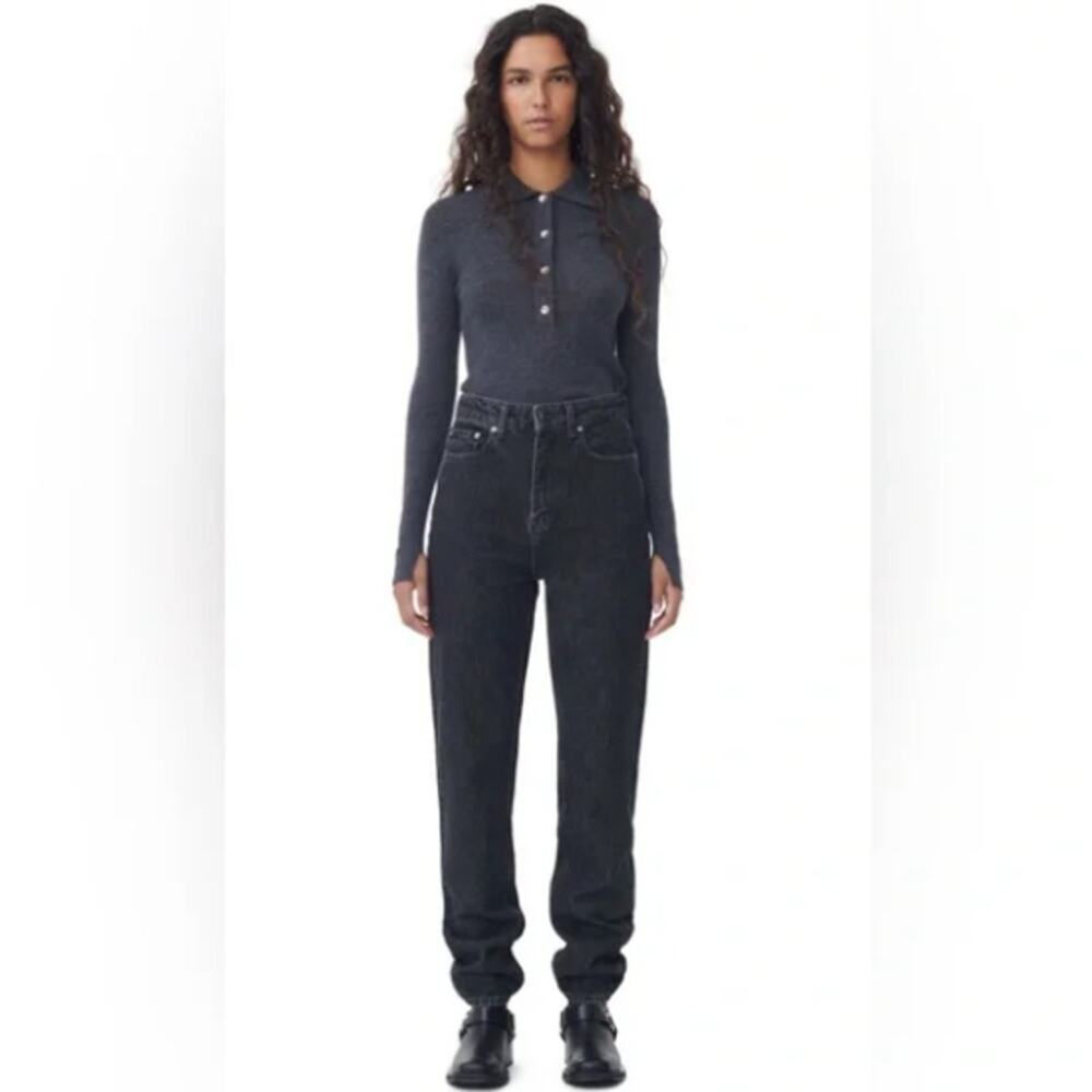 GANNI Black Stone Rigid Denim Swigy Jeans 25 With Patches